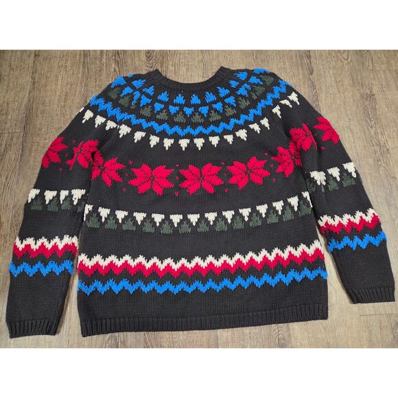 Josephine Chaus Vintage Black Crewneck Sweater Chenille Embroidery Large - Picture 6 of 6